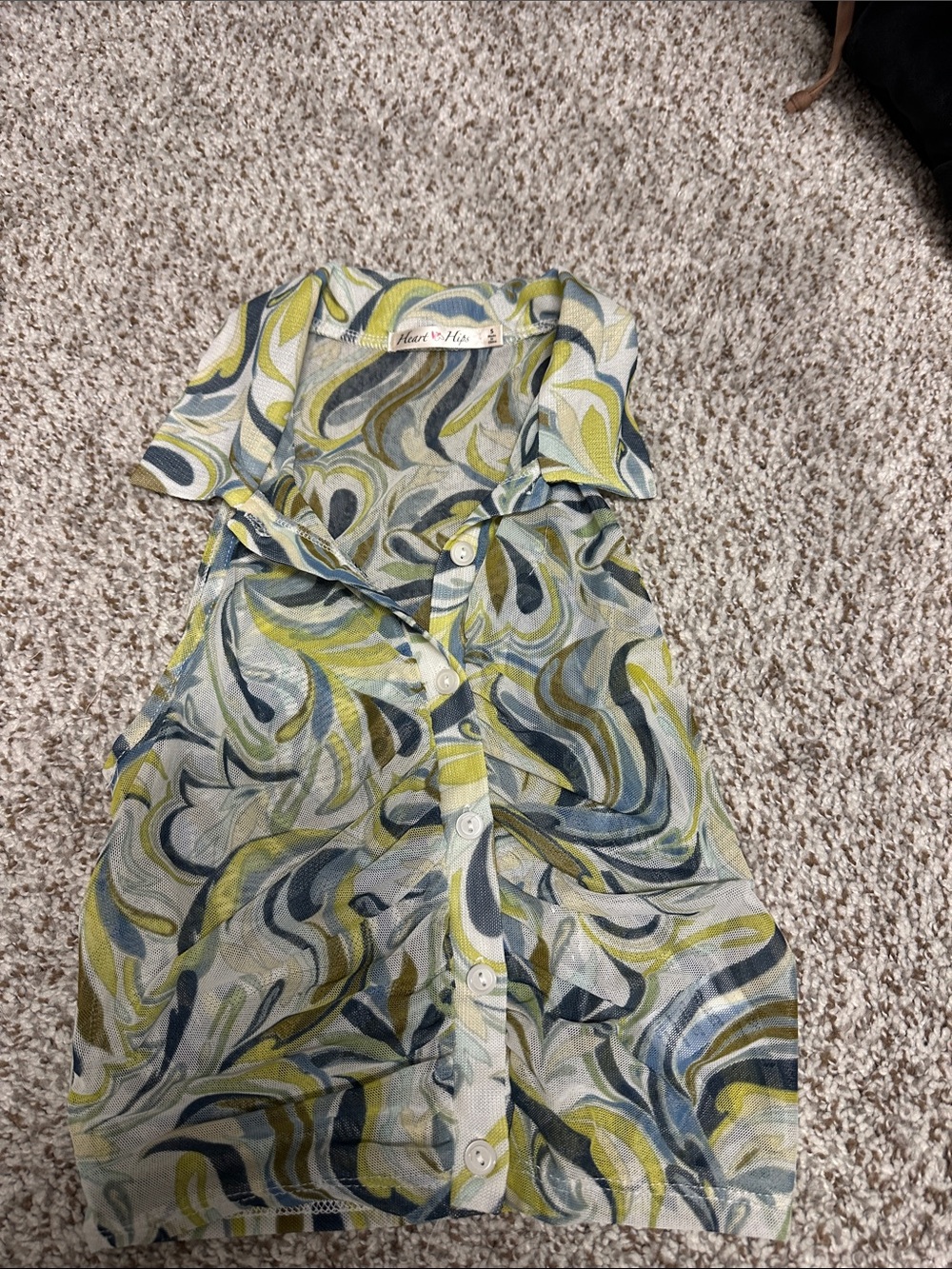 Heart Hips Swirl Print Button Front Tank — Blue, Green, Yellow